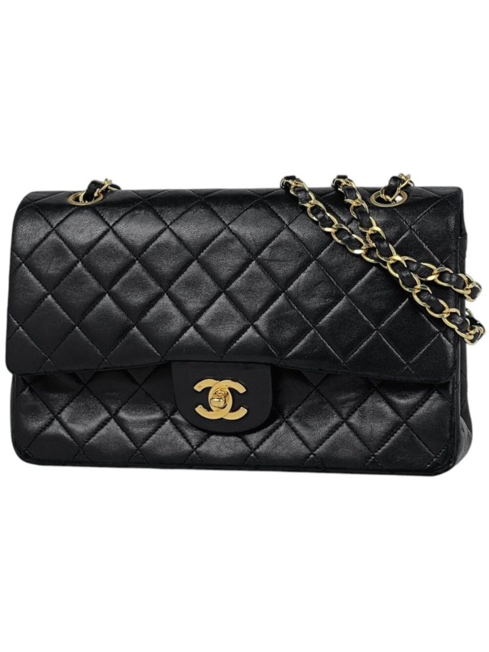 Chanel Shoulder Bag Quilted Double Flap CC Logo Leather Black